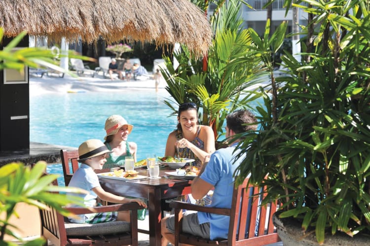 Poolside dining with family
